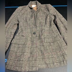 The Drop Small Tweed Plaid Black and Gray Womens Button Long Sleeve Blazer